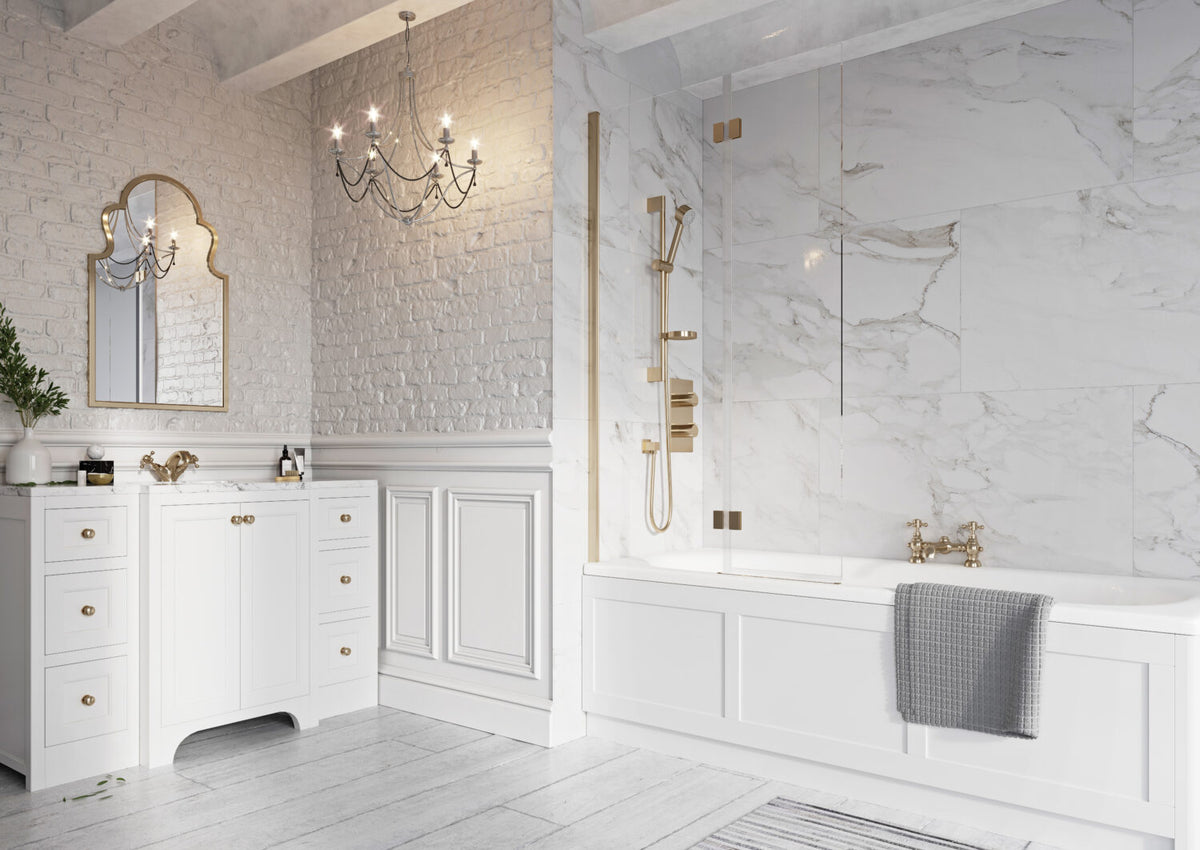 Thalia Outward Opening Brushed Brass Bath Screen W900mm x H1500mm