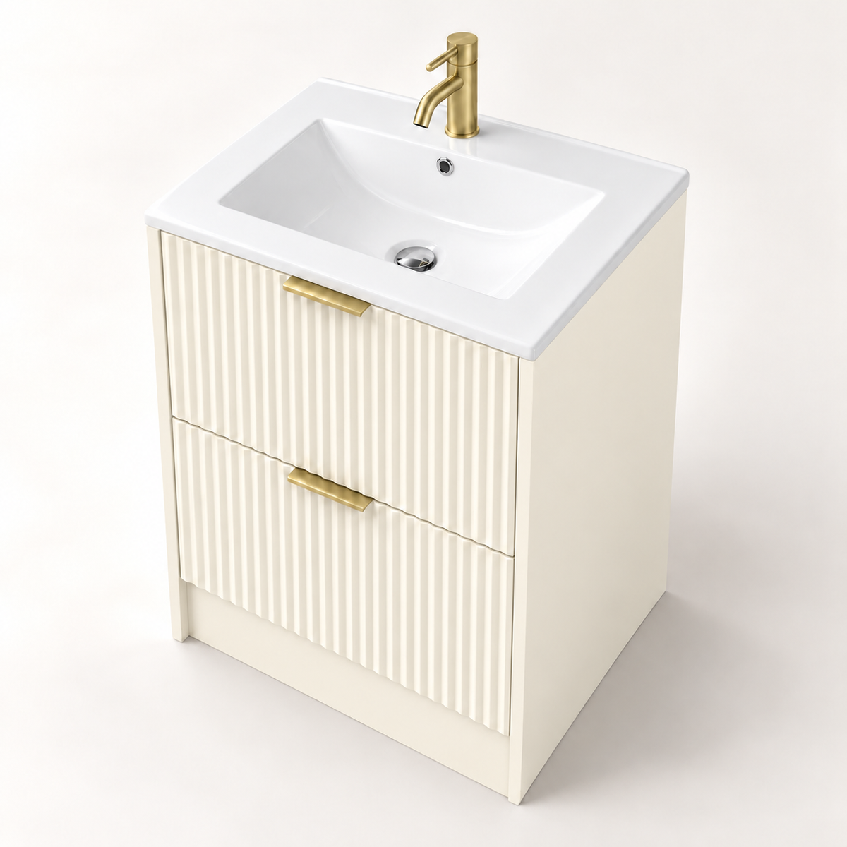 500mm Rectangular Fluted Floor Standing Vanity Unit with Countertop Basin