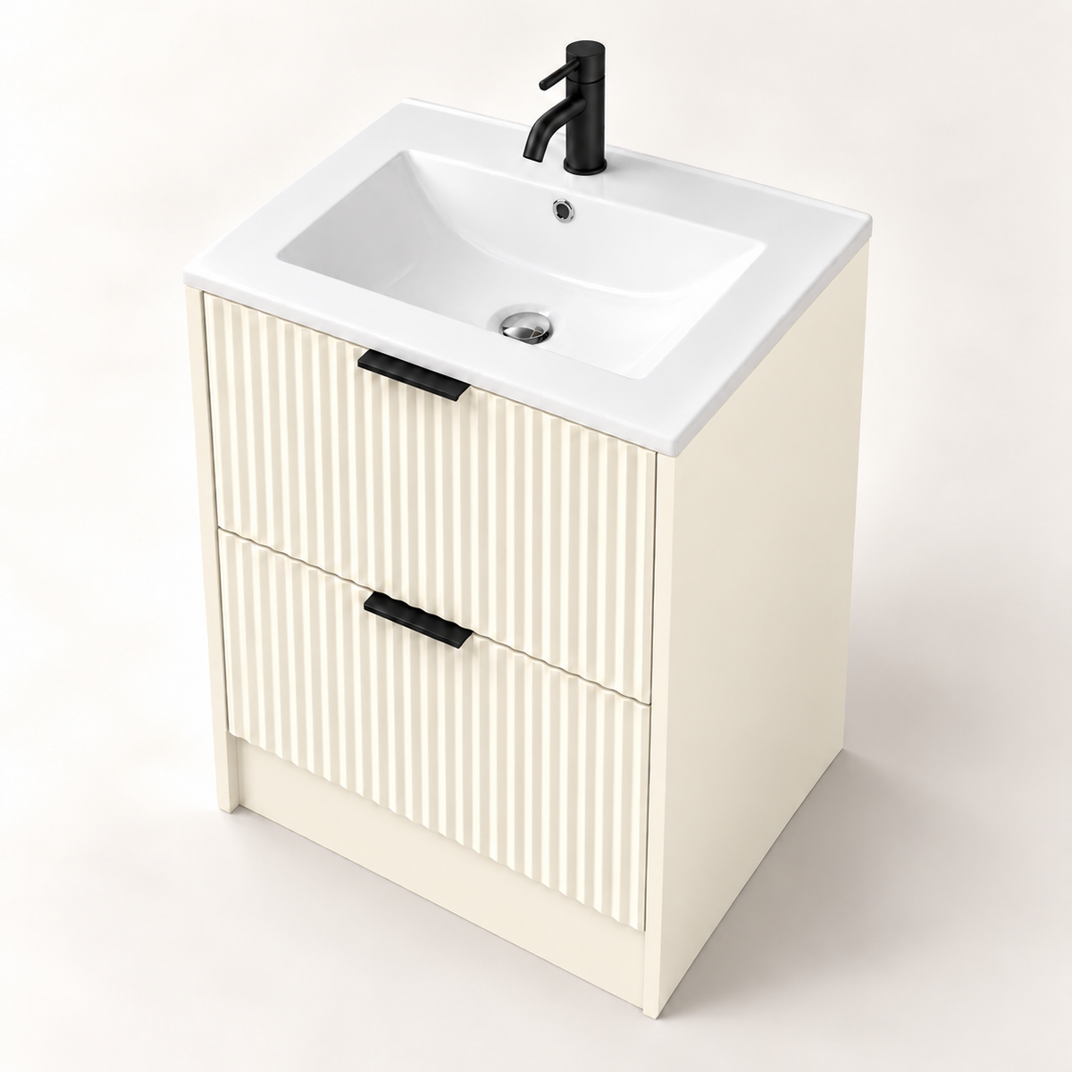 500mm Rectangular Fluted Floor Standing Vanity Unit with Countertop Basin