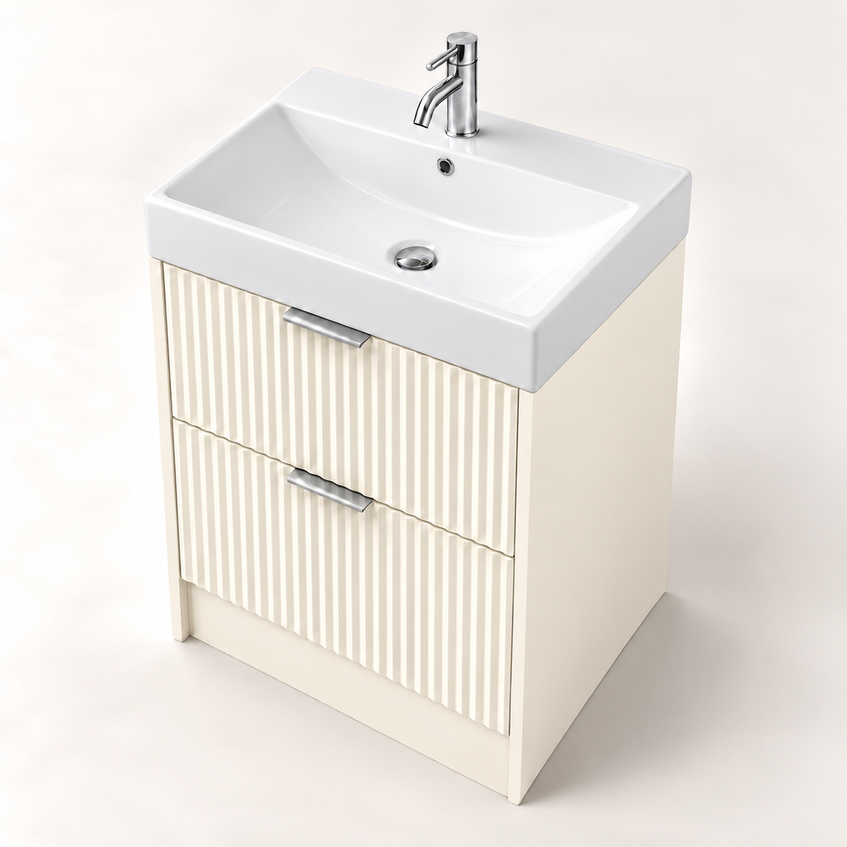 500mm Rectangular Fluted Floor Standing Vanity Unit with Countertop Basin
