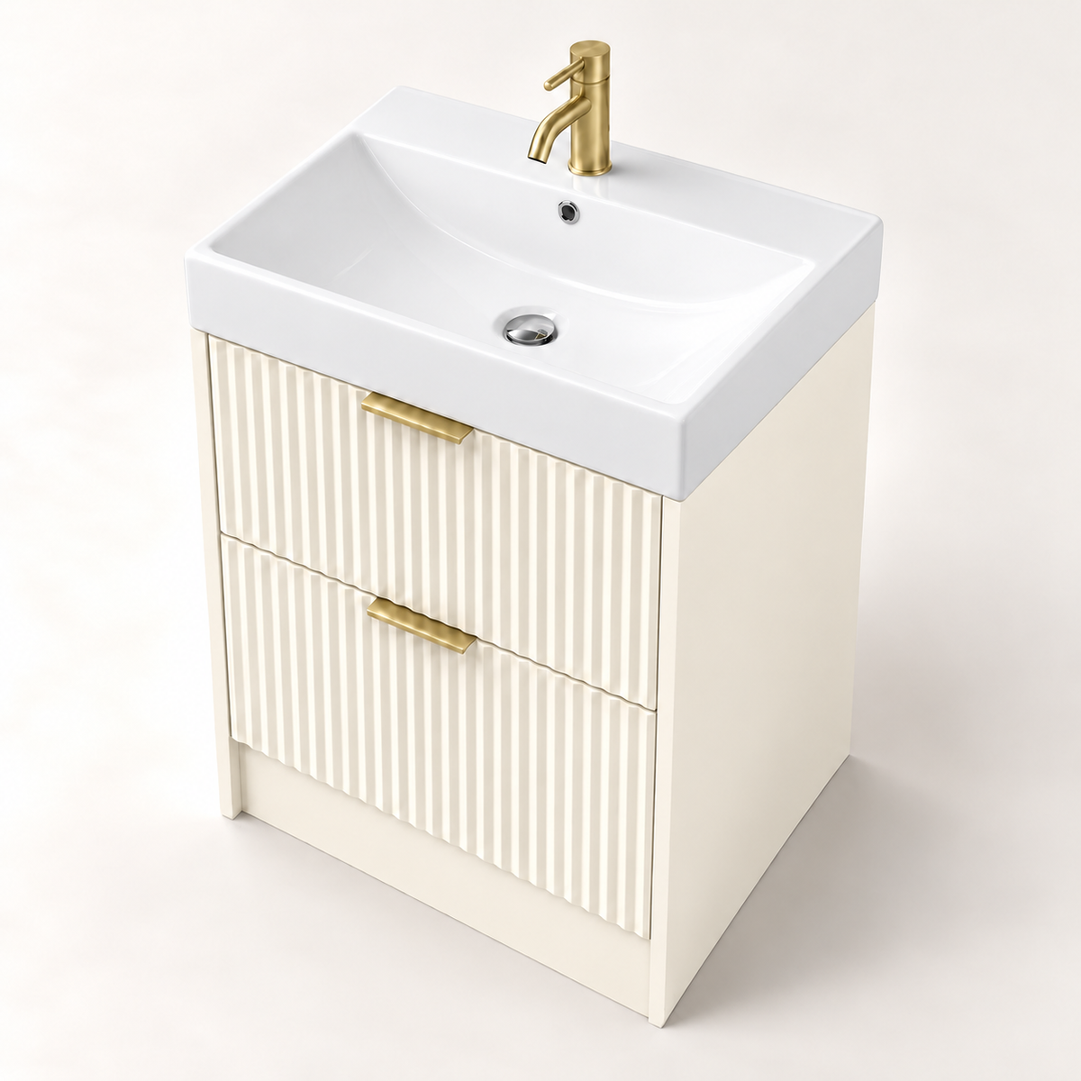 500mm Rectangular Fluted Floor Standing Vanity Unit with Countertop Basin