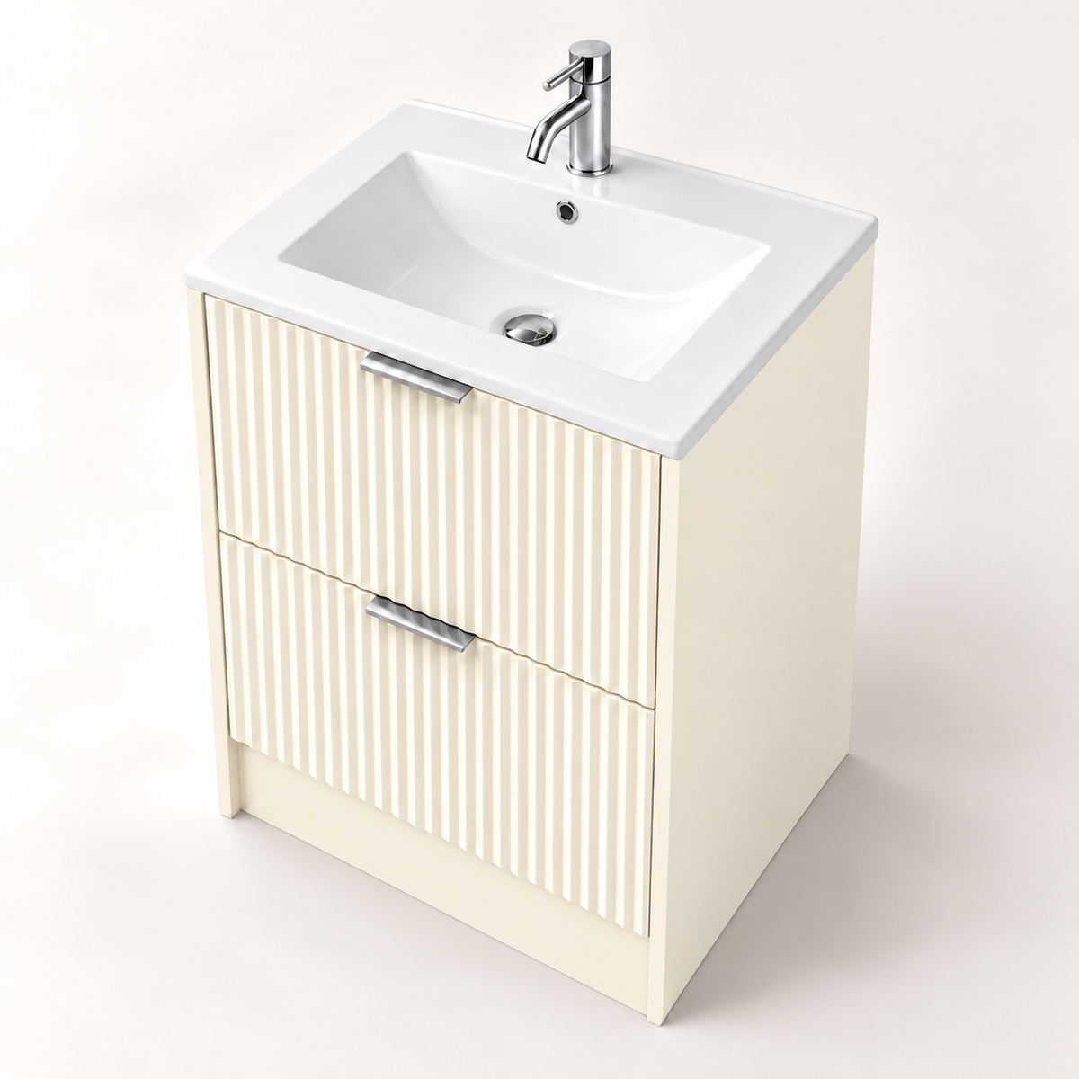 500mm Rectangular Fluted Floor Standing Vanity Unit with Countertop Basin