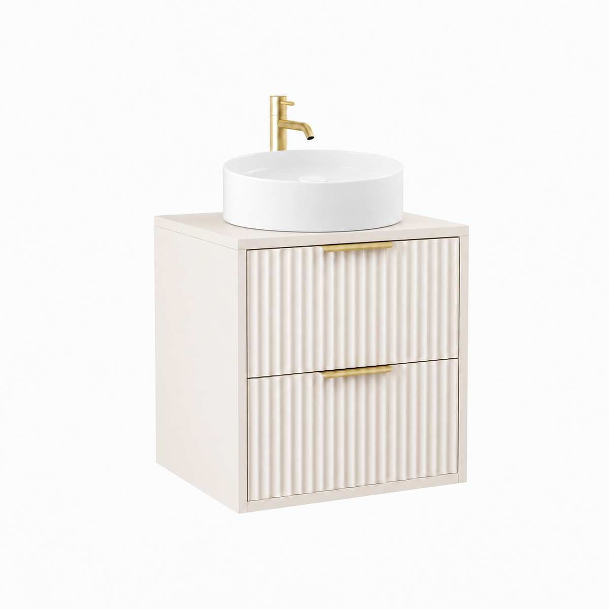 500mm Fluted Wall-Hung Vanity Unit with Worktop, Art Basin in Creamy White