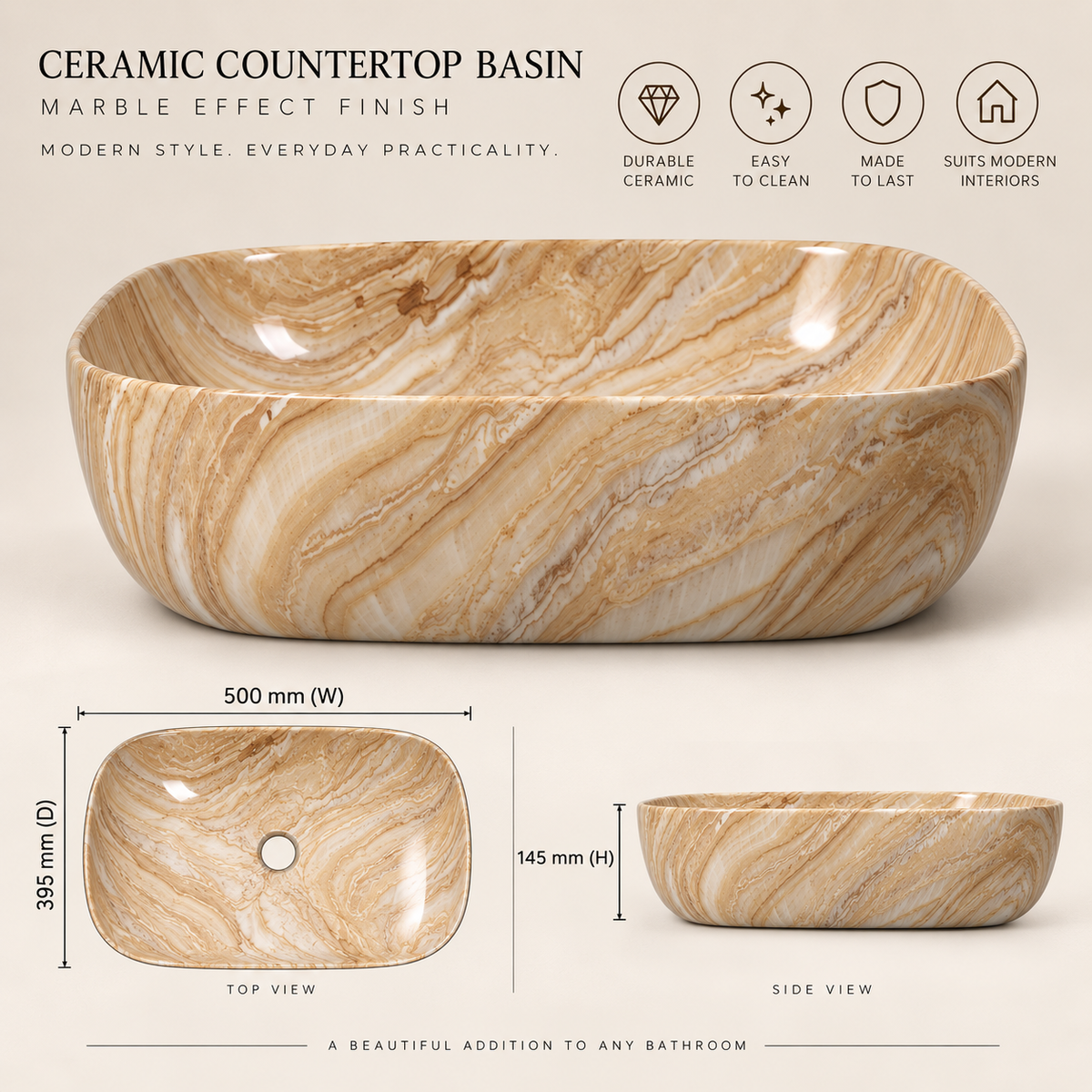 Round or Oval shape countertop basin