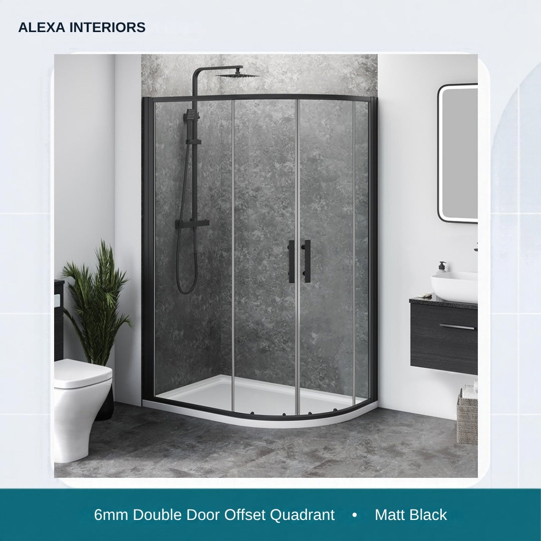Alexa Interiors 6mm double door offset quadrant matt black