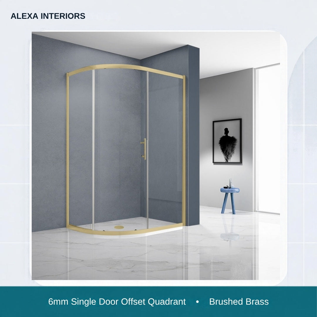 Alexa Interiors 6mm single door offset quadrant brushed brass