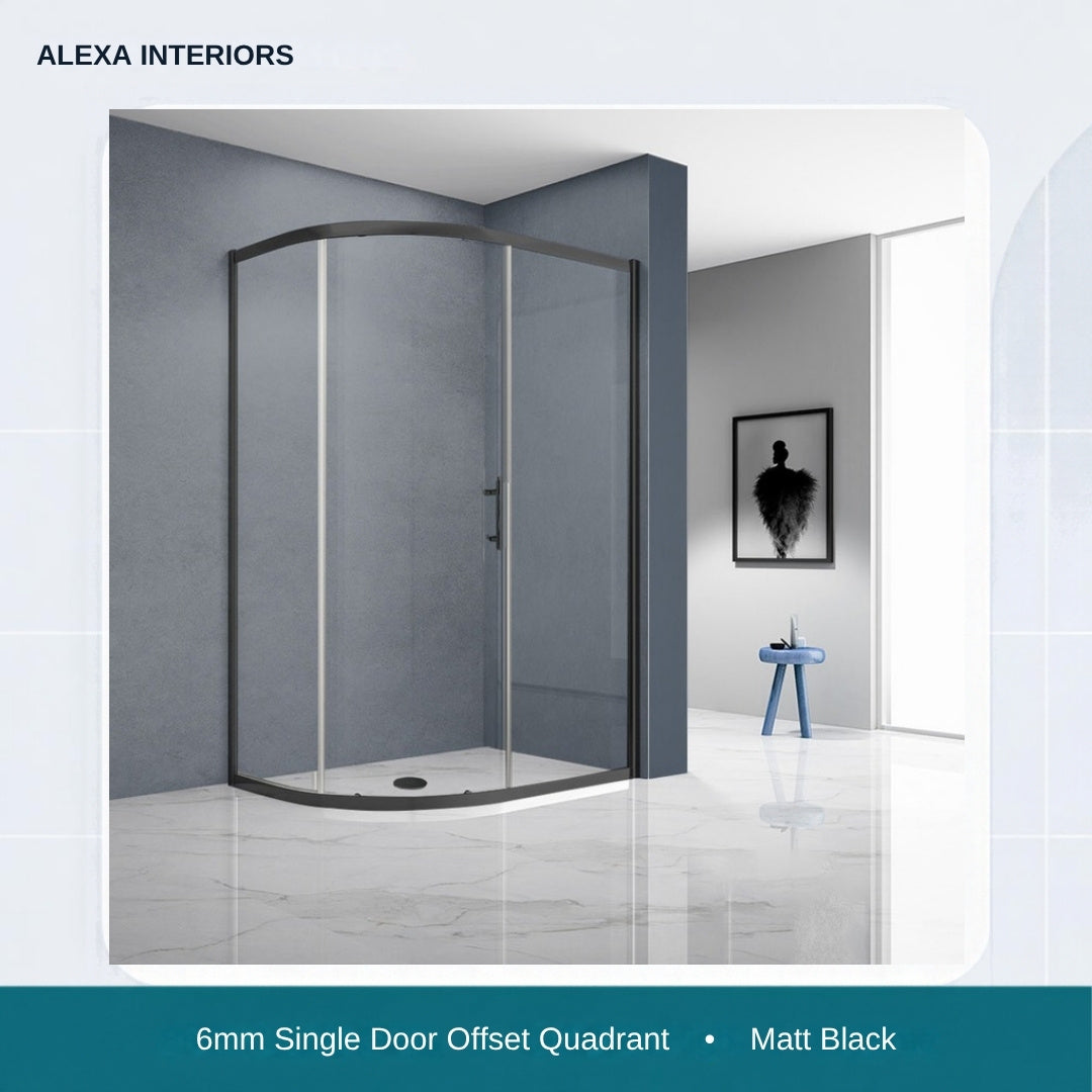 Alexa Interiors 6mm single door offset quadrant matt black