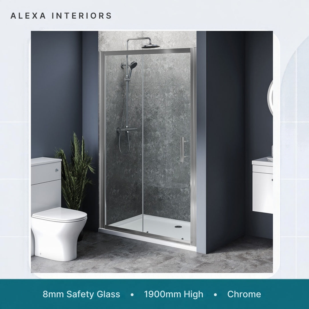 Alexa Interiors 8mm sliding shower door, chrome, 1900mm high