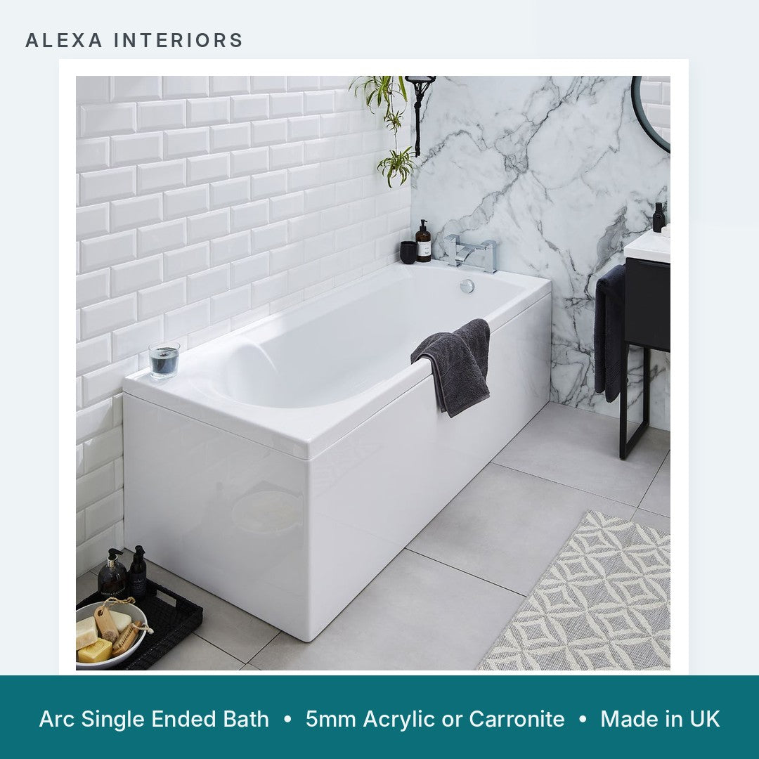 Alexa Arc Single Ended Bath - 5mm Acrylic or Carronite - Made in UK