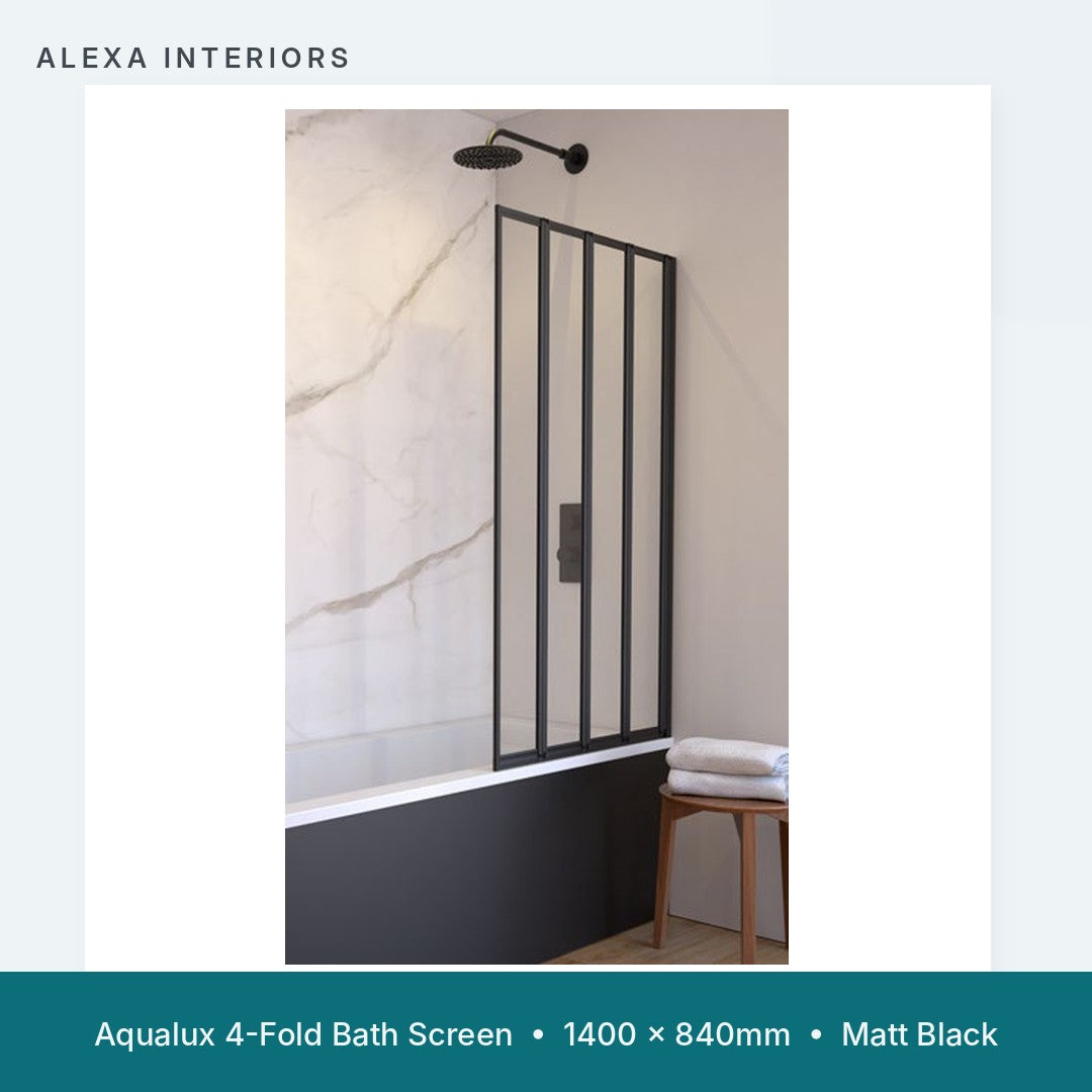 Alexa Aqualux 4-Fold Bath Screen - Matt Black