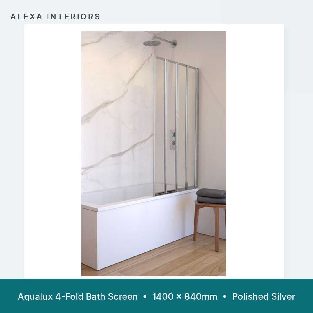 Alexa Aqualux 4-Fold Bath Screen - Polished Silver