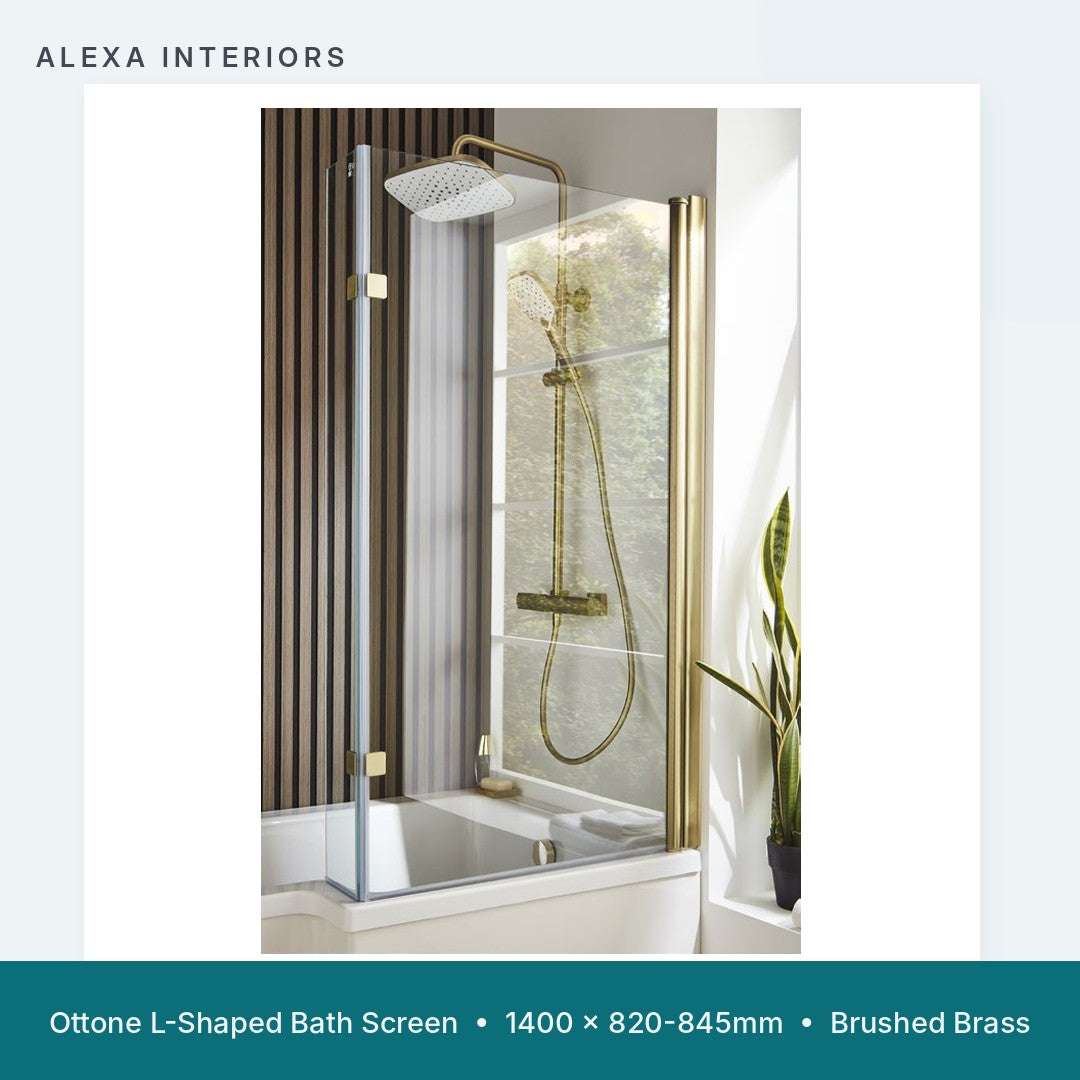 Alexa Ottone L-Shaped Bath Screen - Brushed Brass