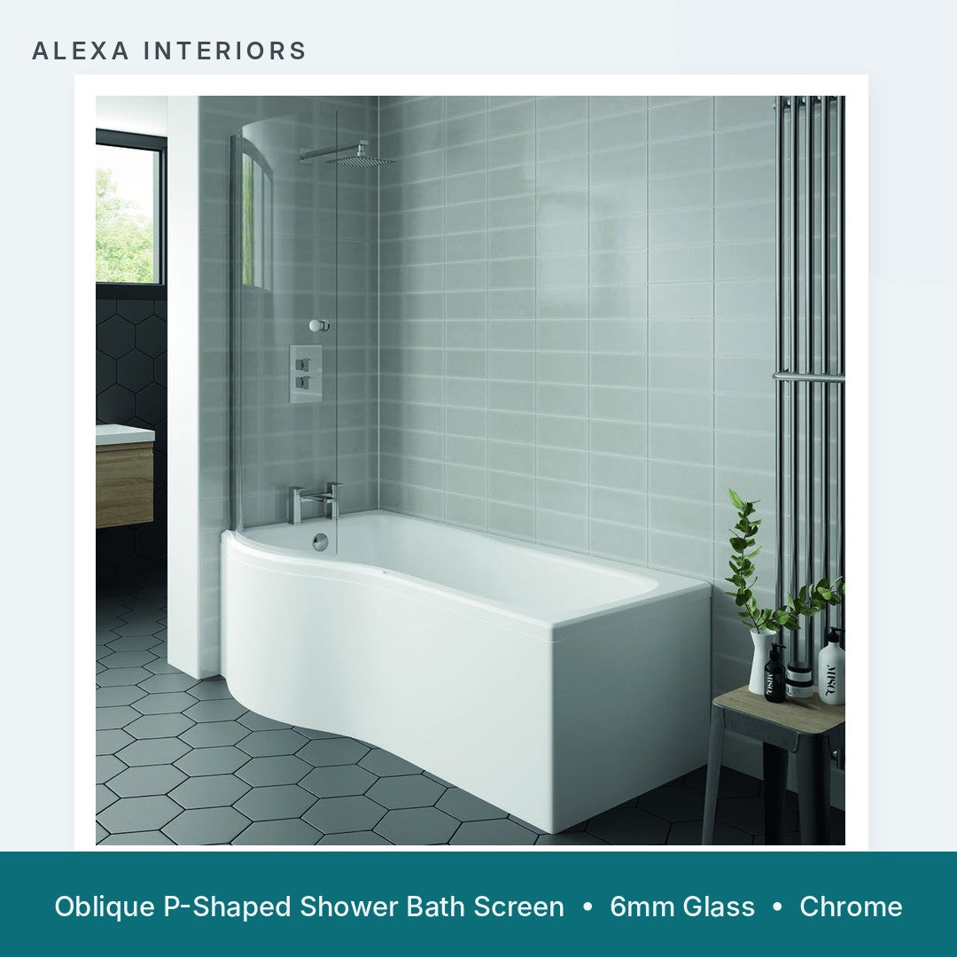 Alexa Oblique P-Shaped Shower Bath Screen - Chrome