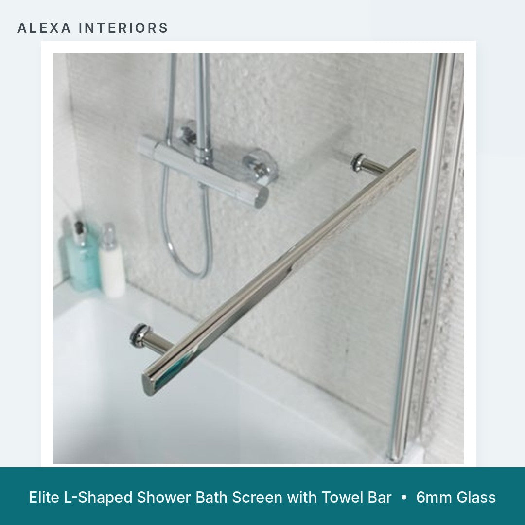 Alexa Elite L-Shaped Shower Bath Screen with Towel Bar - Chrome