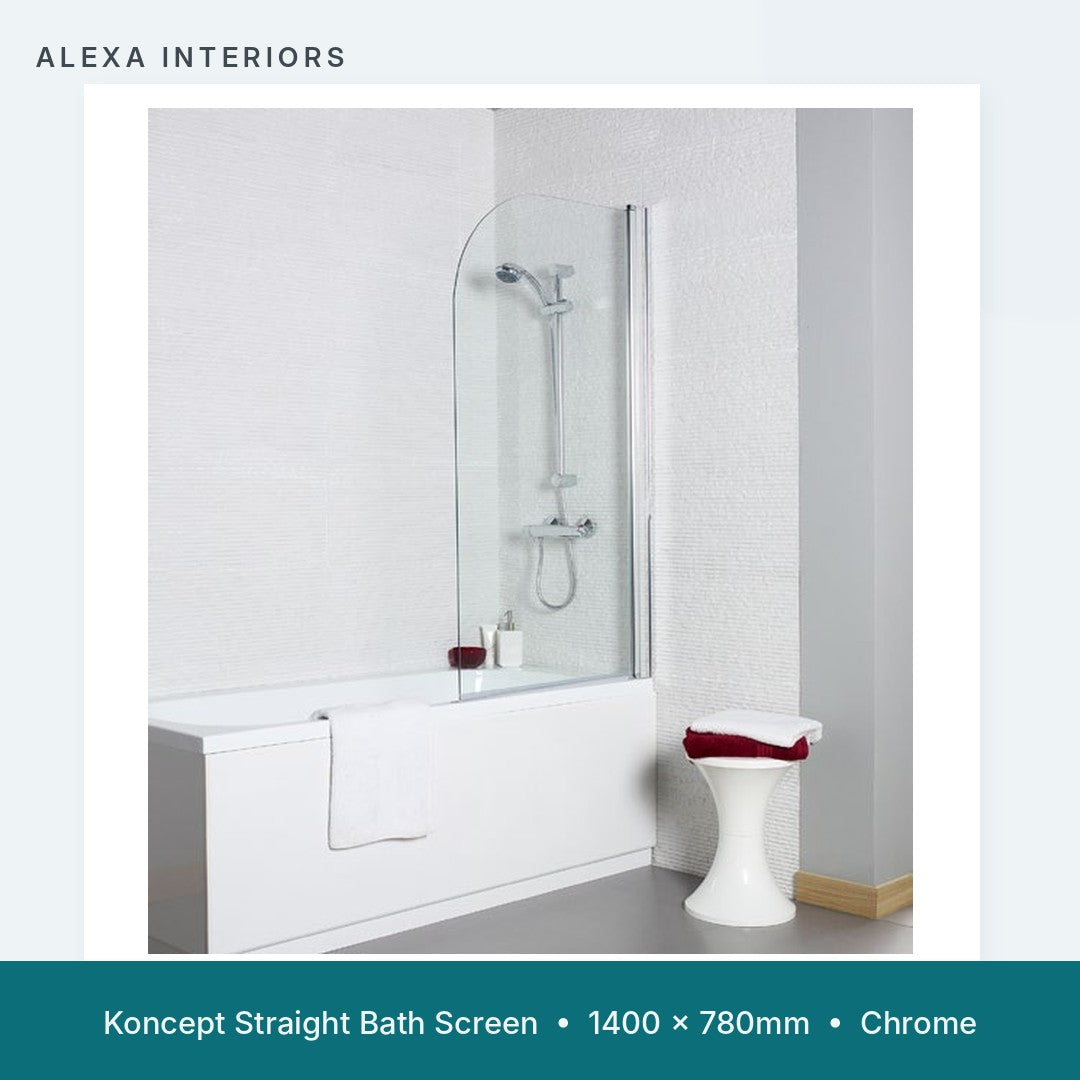 Alexa Koncept Straight Bath Screen - Radius Edge - Chrome