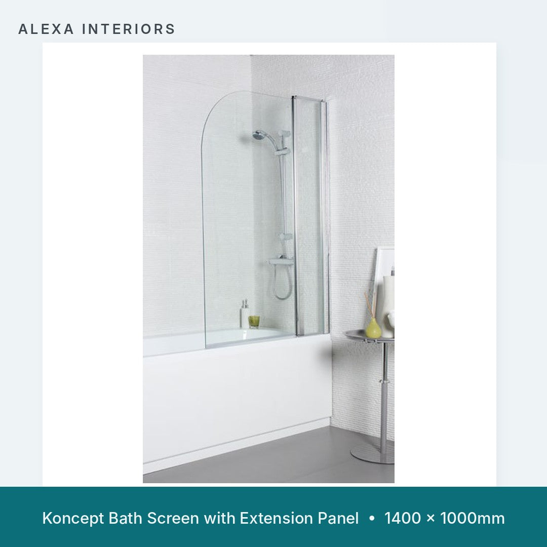 Alexa Koncept Bath Screen with Extension Panel - Radius Edge - Chrome