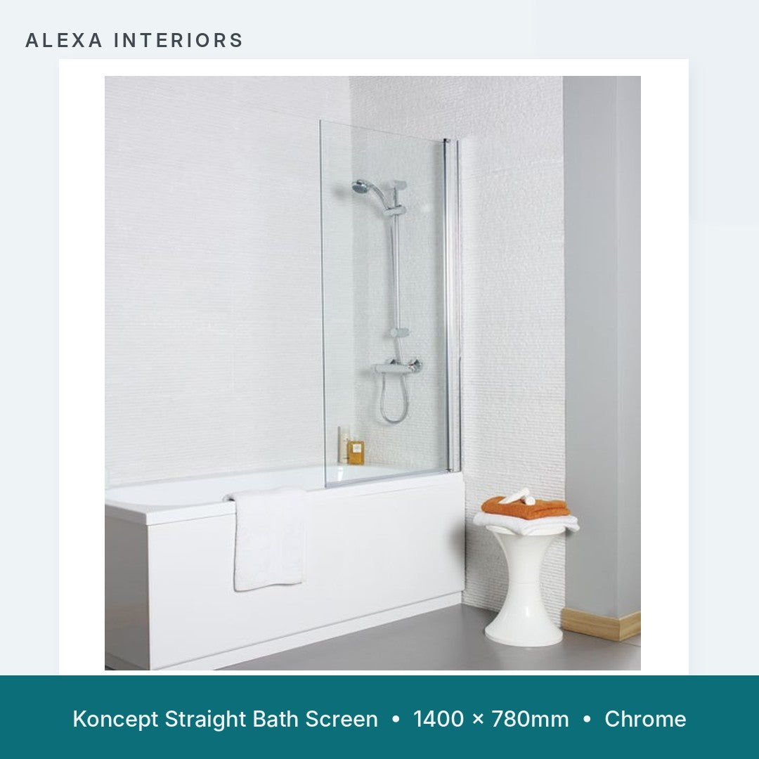 Alexa Koncept Straight Bath Screen - Square Edge - Chrome
