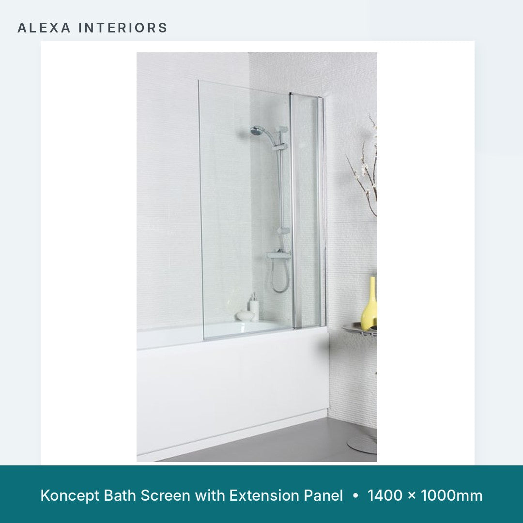 Alexa Koncept Bath Screen with Extension Panel - Square Edge - Chrome