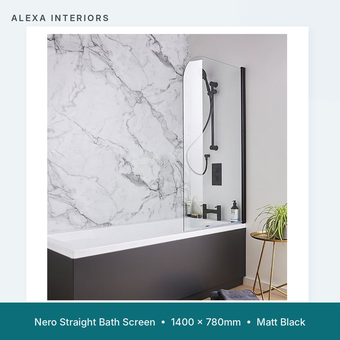 Alexa Nero Straight Bath Screen - Radius Edge - Matt Black