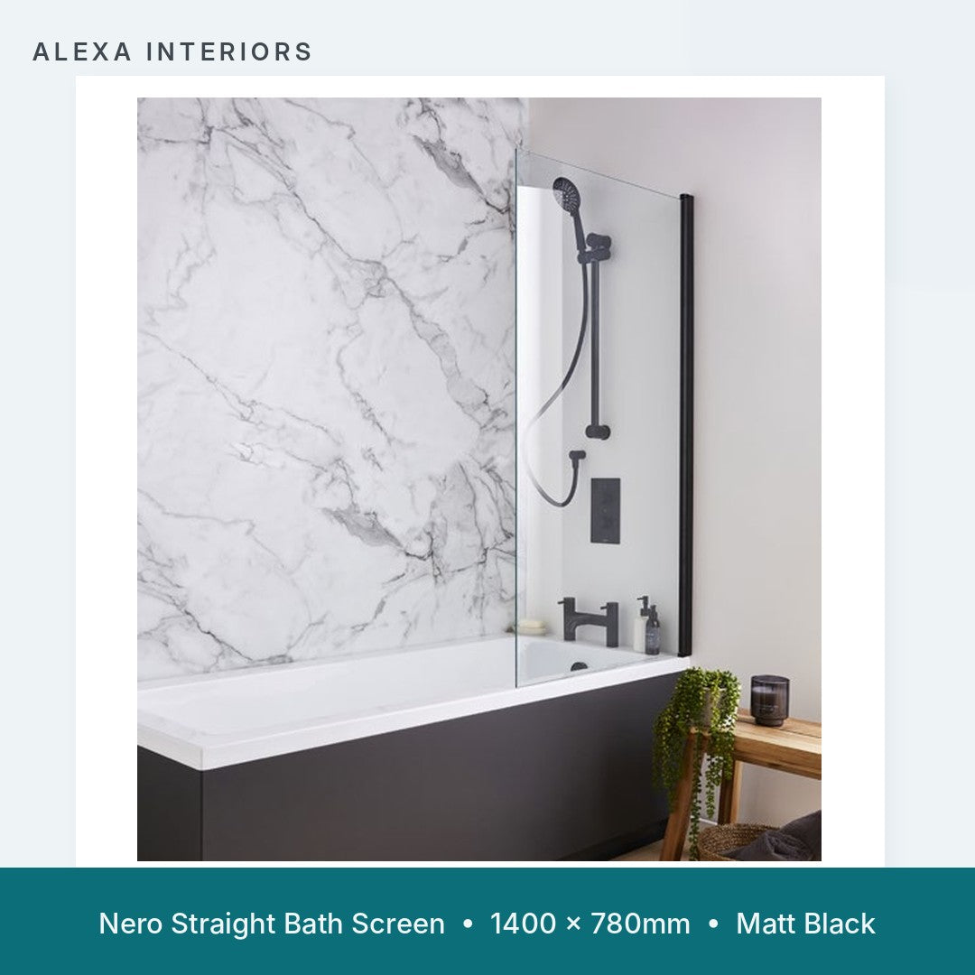 Alexa Nero Straight Bath Screen - Square Edge - Matt Black
