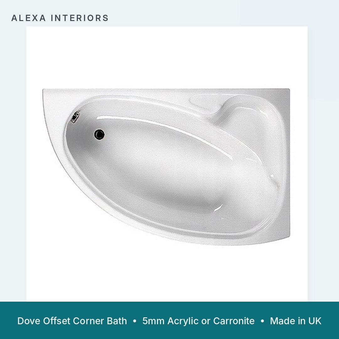 Alexa Dove Offset Corner Bath - 5mm Acrylic or Carronite - Made in UK