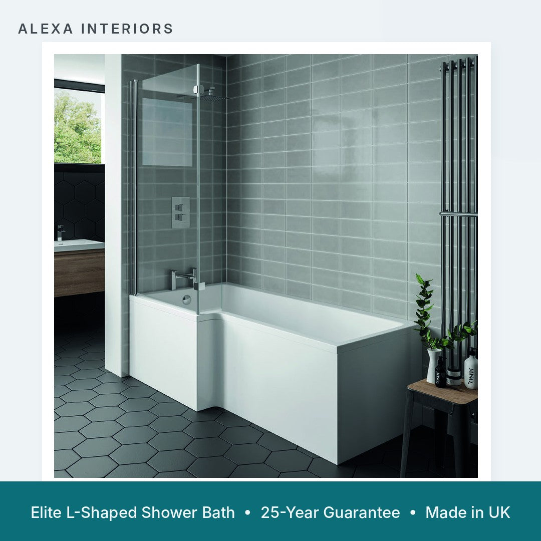 Alexa Elite L-Shaped Shower Bath - 25-Year Guarantee - Made in UK