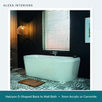 Alexa Halcyon D-Shaped Back to Wall Bath - 5mm Acrylic or Carronite - Made in UK