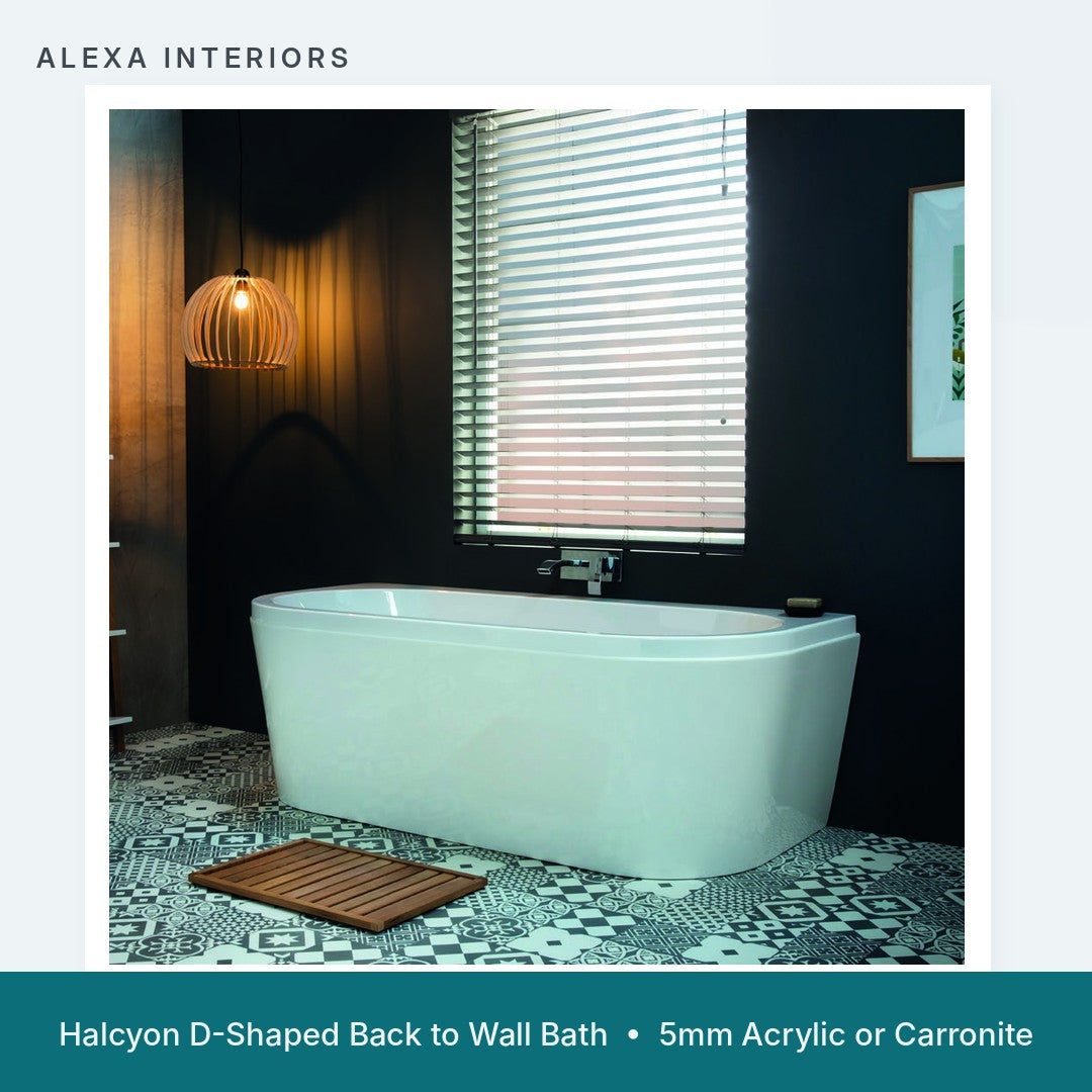 Alexa Halcyon D-Shaped Back to Wall Bath - 5mm Acrylic or Carronite - Made in UK