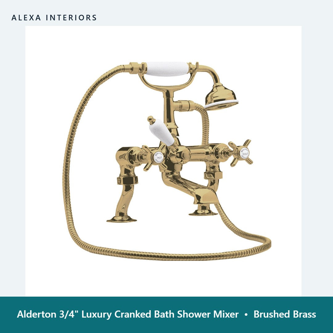 Alderton 3/4" Luxury Cranked Bath Shower Mixer in Brushed Brass