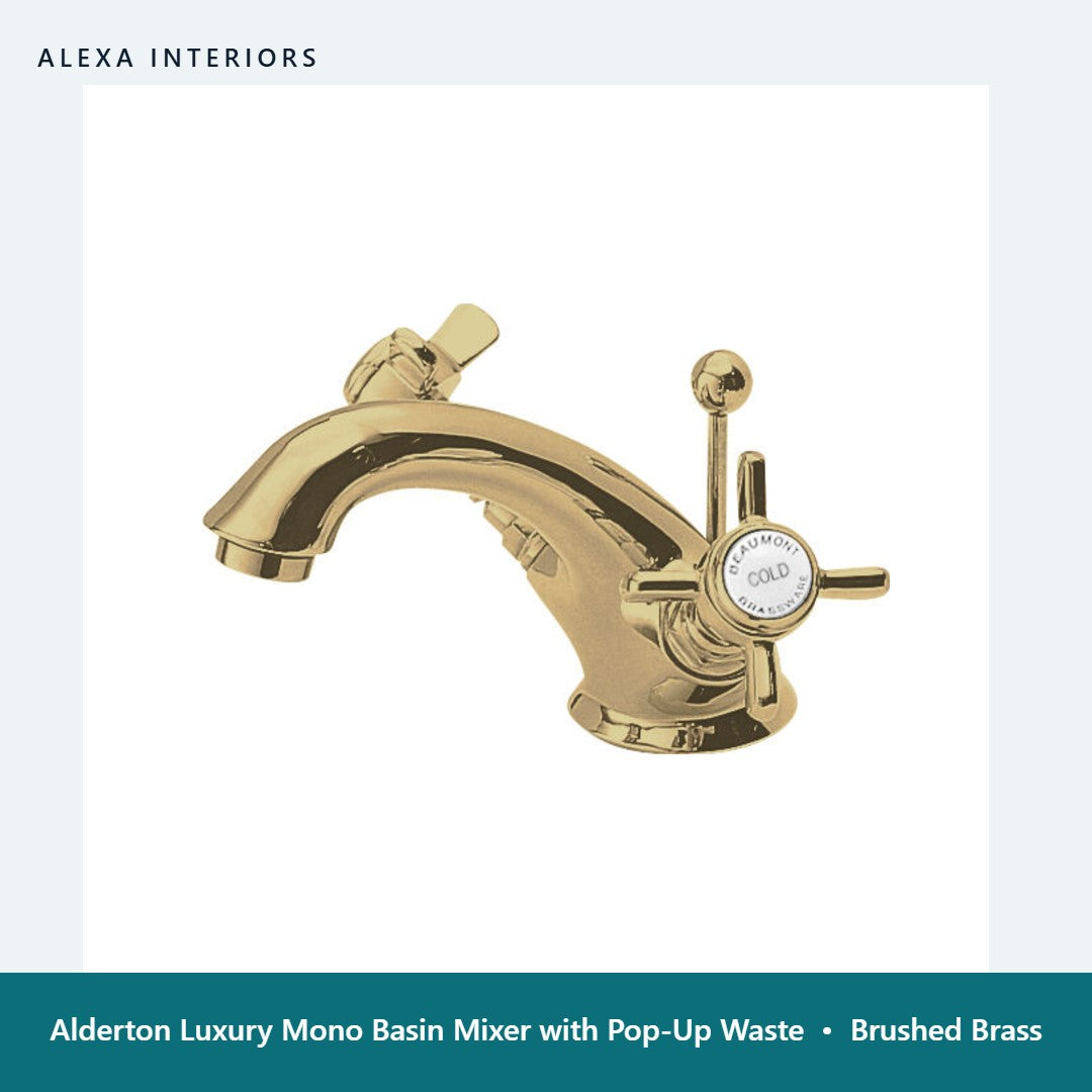 Alderton Luxury Mono Basin Mixer with Pop-Up Waste in Brushed Brass