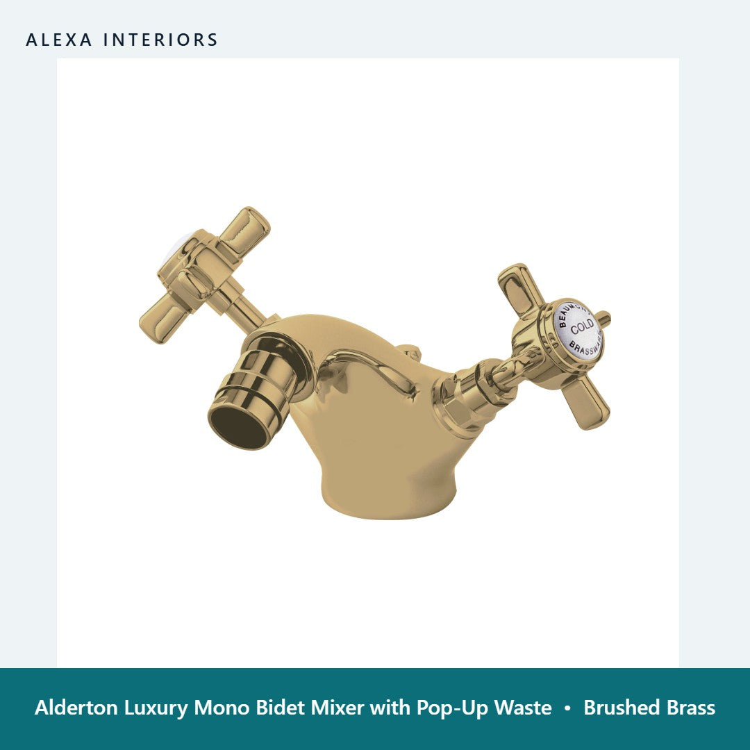 Alderton Luxury Mono Bidet Mixer with Pop-Up Waste in Brushed Brass