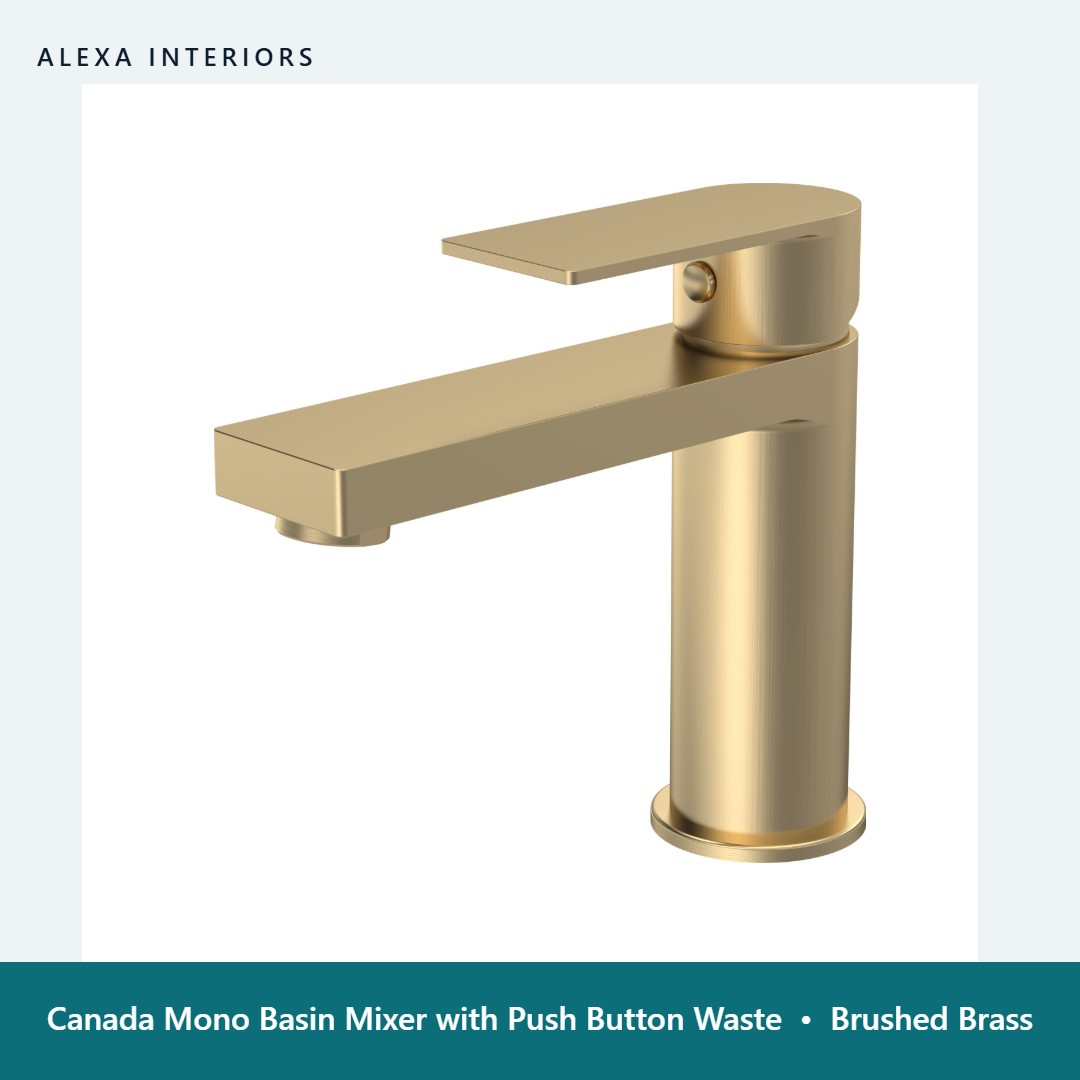 Canada Mono Basin Mixer with Push Button Waste in Brushed Brass