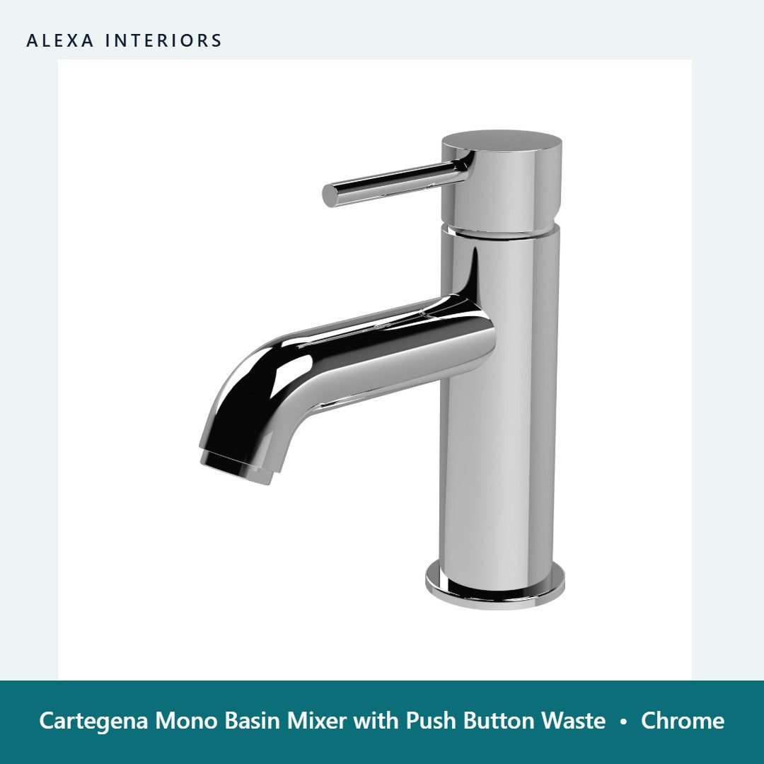 Cartegena Mono Basin Mixer with Push Button Waste in Chrome