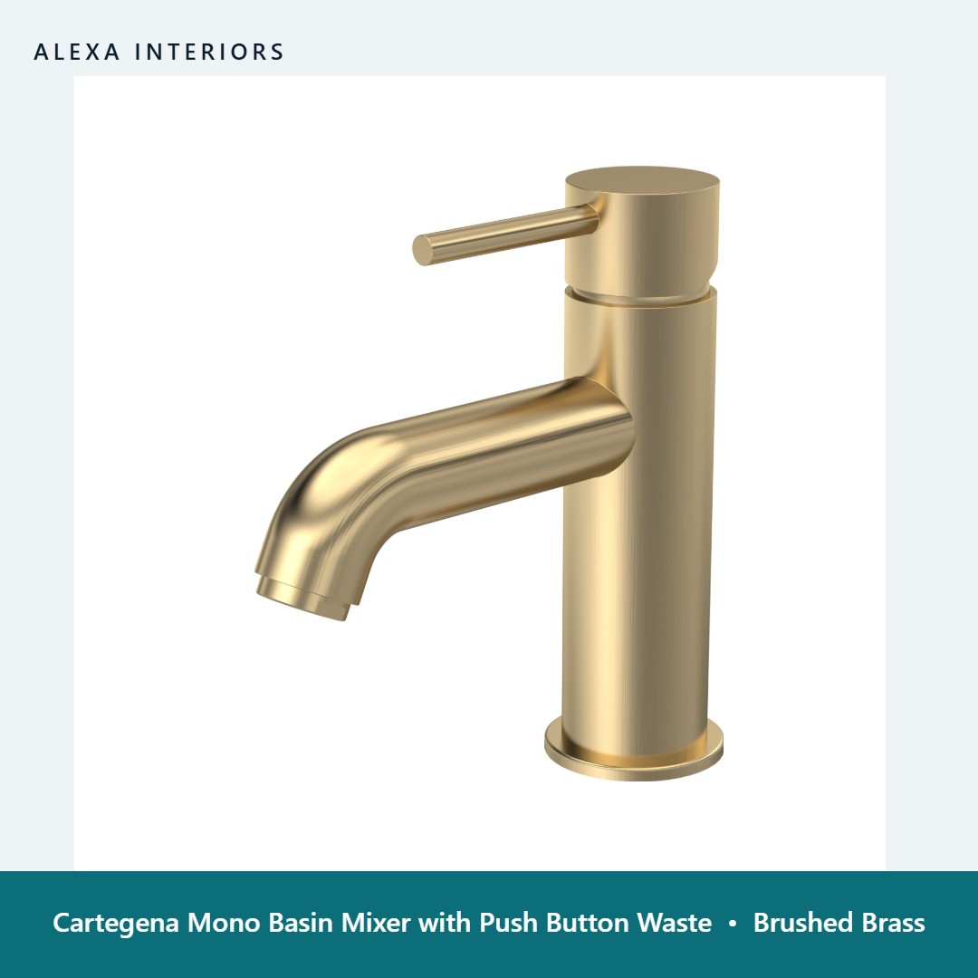 Cartegena Mono Basin Mixer with Push Button Waste in Brushed Brass