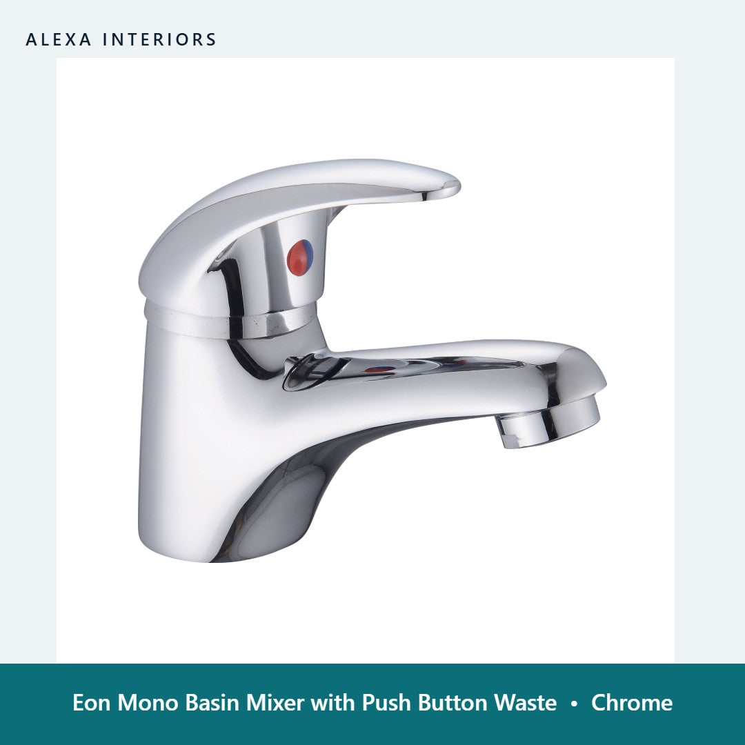 Eon Mono Basin Mixer with Push Button Waste in Chrome