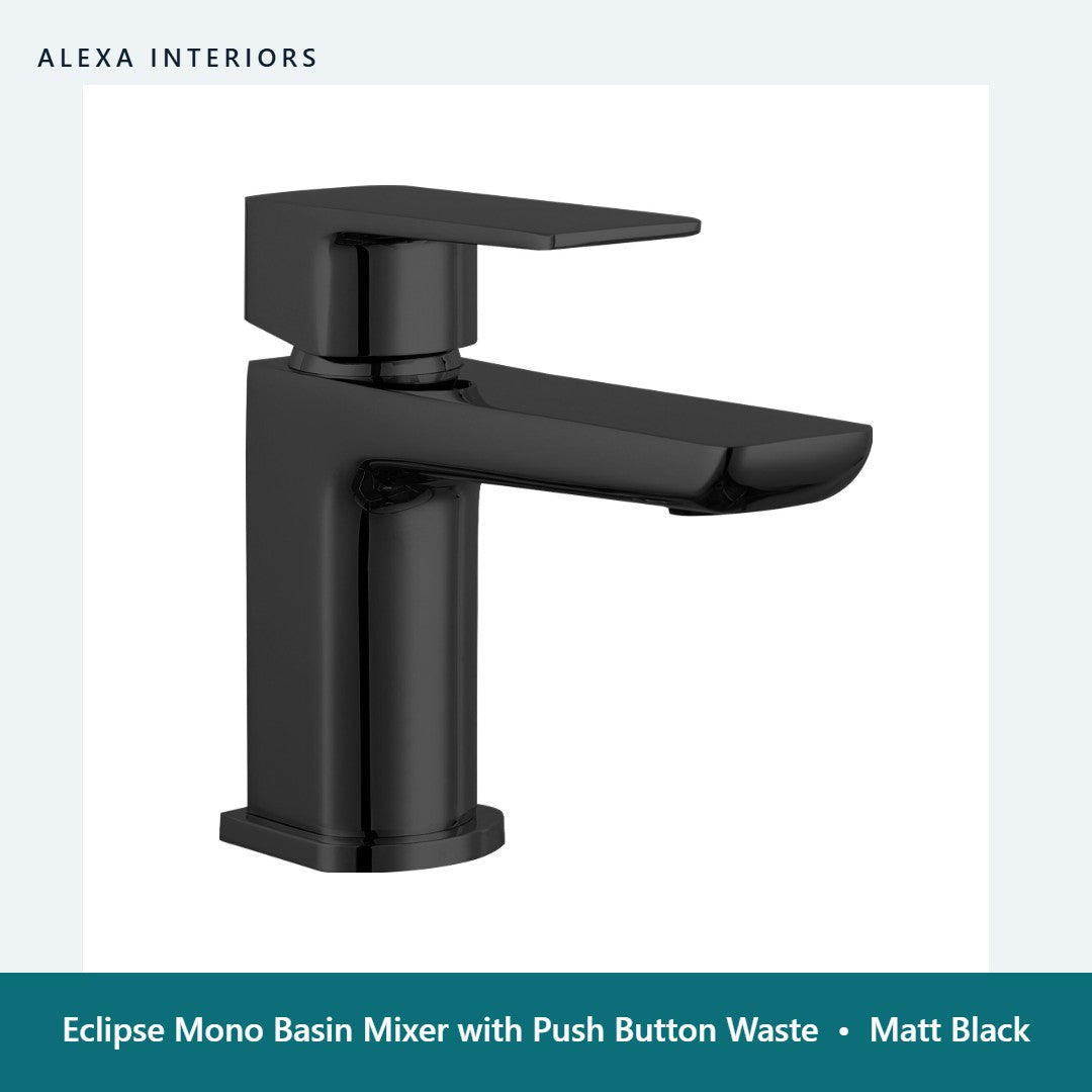 Eclipse Mono Basin Mixer with Push Button Waste in Matt Black