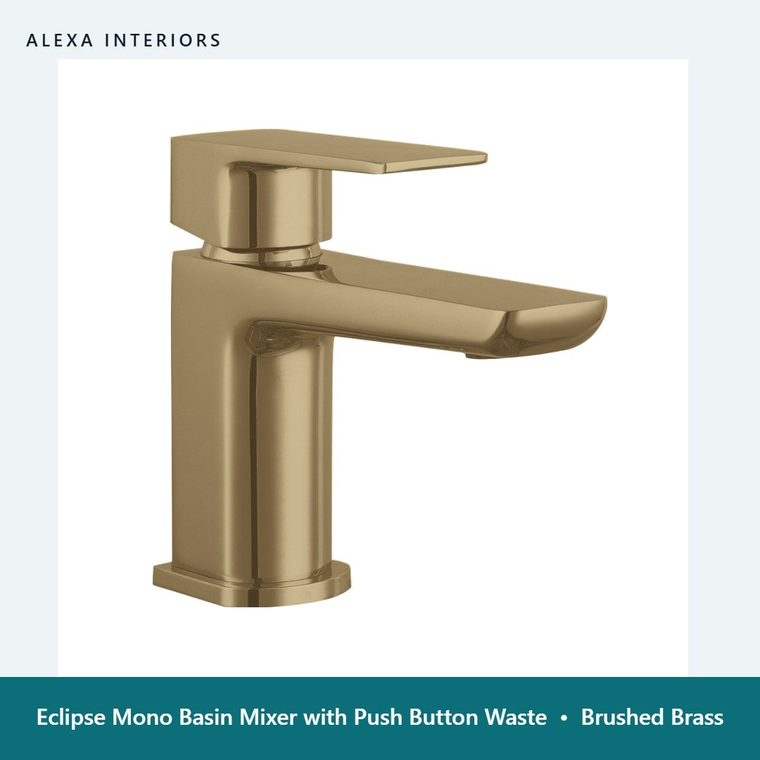 Eclipse Mono Basin Mixer with Push Button Waste in Brushed Brass