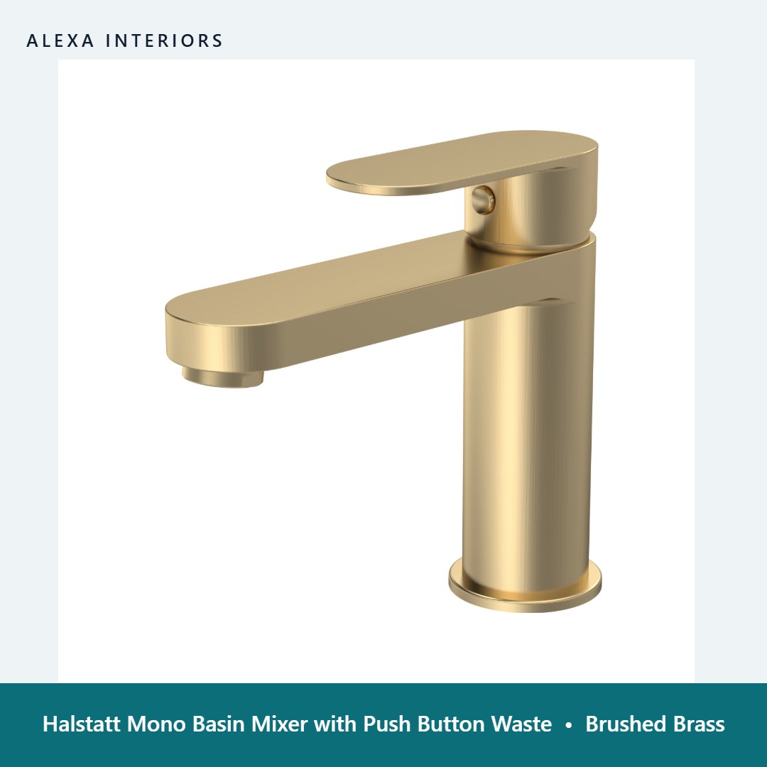 Halstatt Mono Basin Mixer with Push Button Waste in Brushed Brass