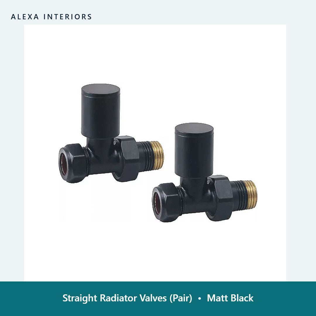 Straight Radiator Valves (Pair) in Matt Black