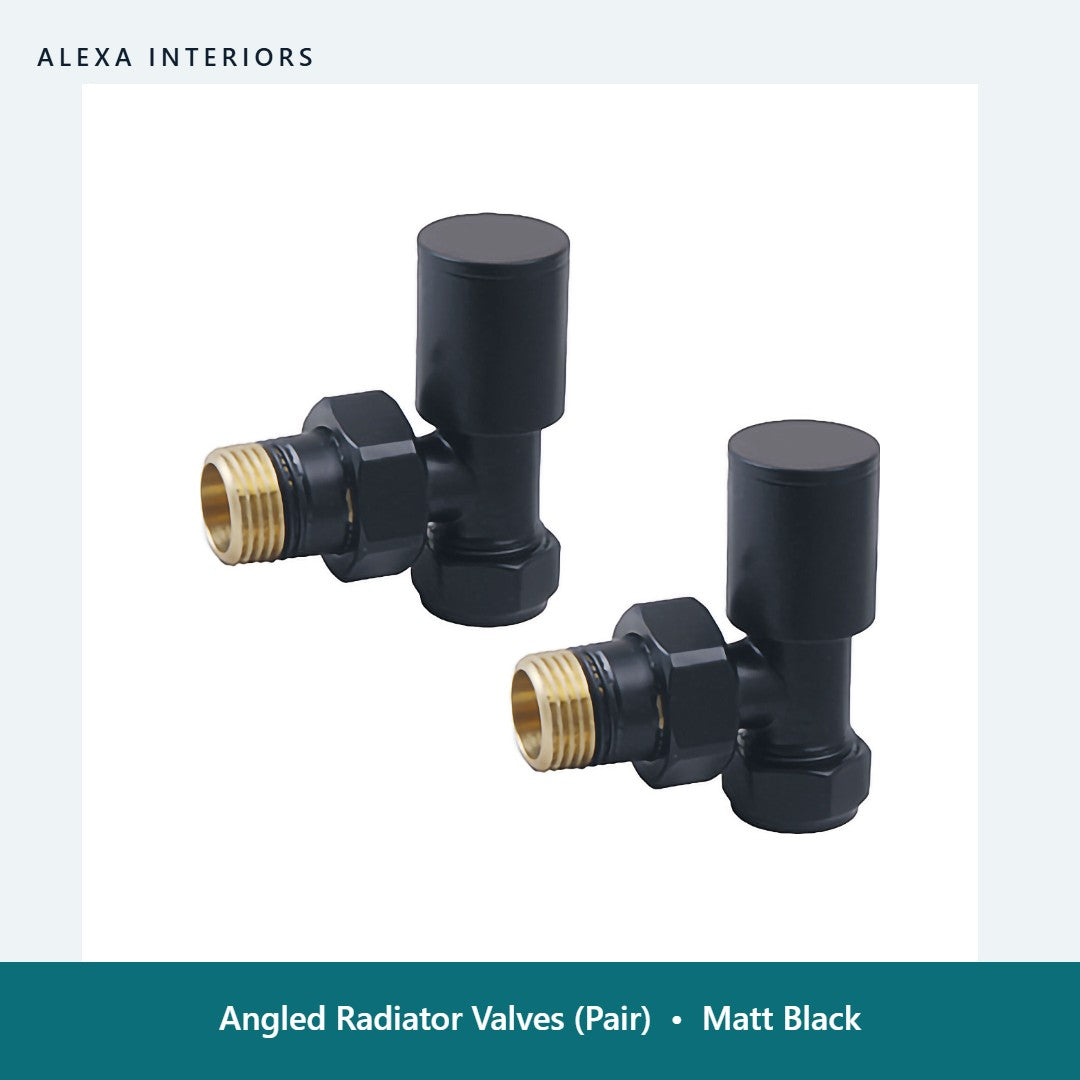 Angled Radiator Valves (Pair) in Matt Black