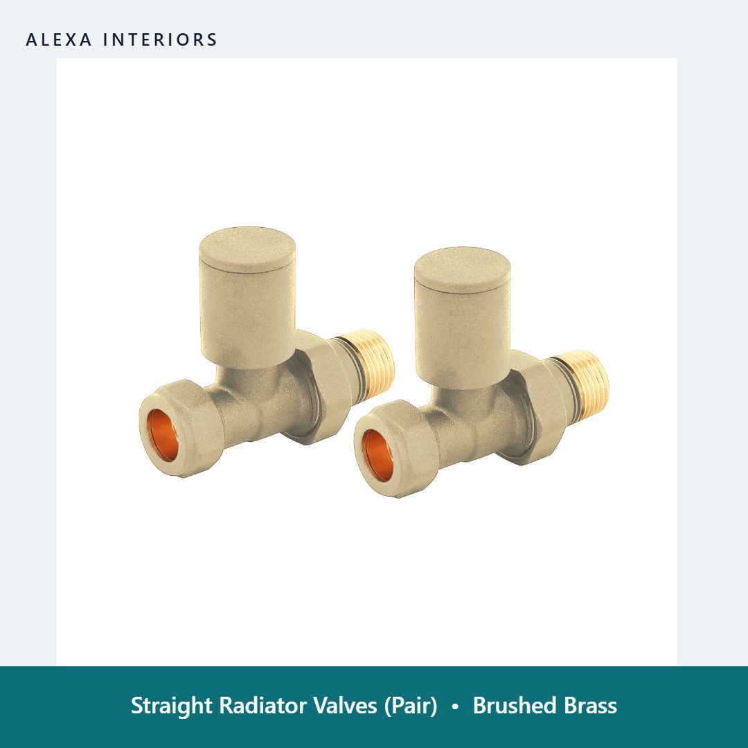 Straight Radiator Valves (Pair) in Brushed Brass