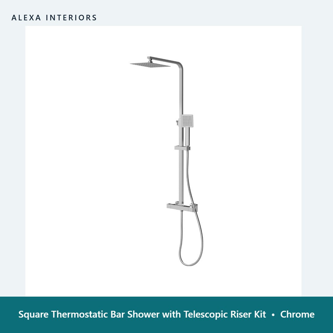 Square Thermostatic Bar Shower with Telescopic Riser Kit in Chrome