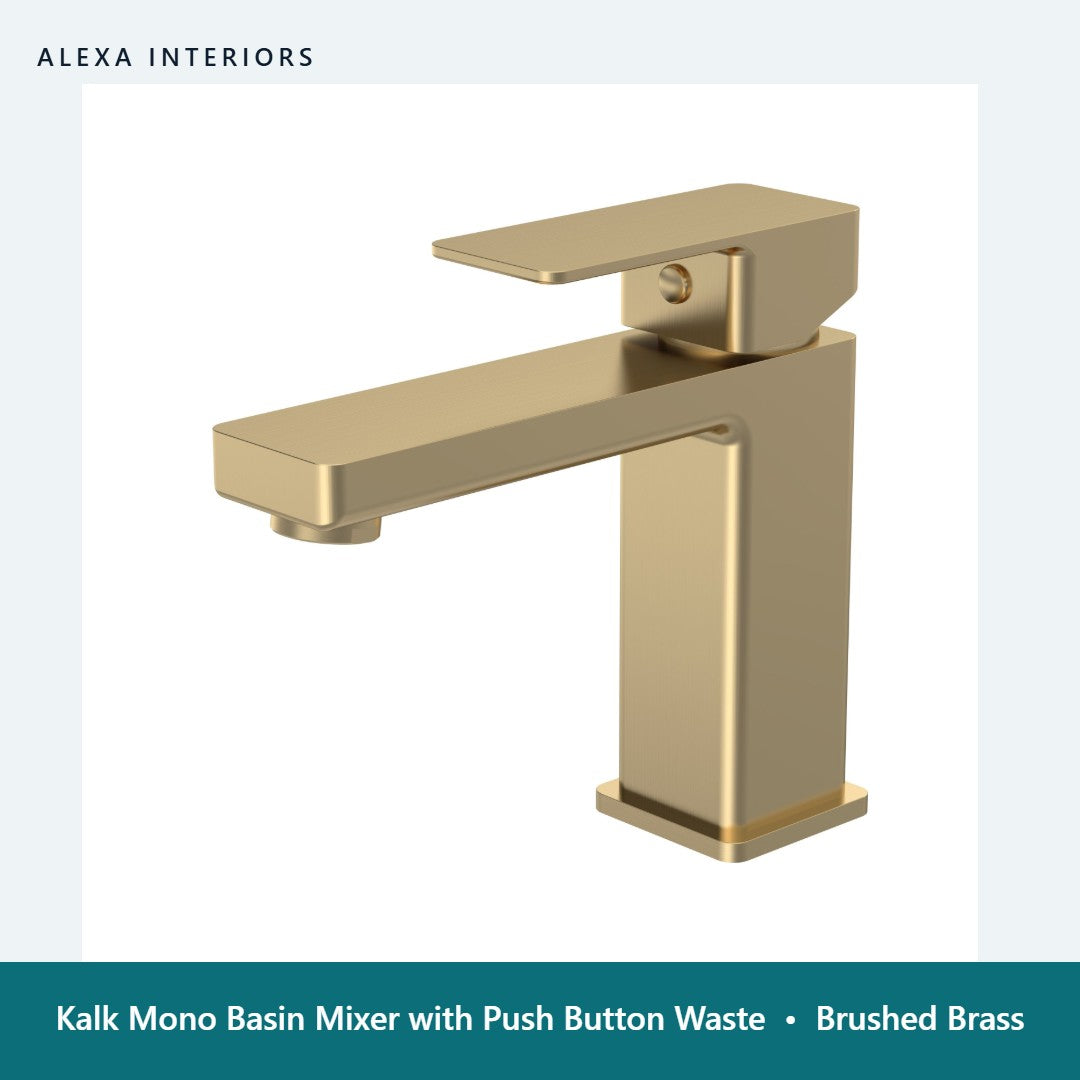 Kalk Mono Basin Mixer with Push Button Waste in Brushed Brass