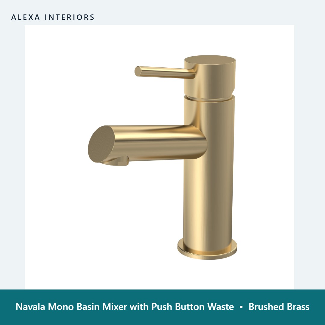 Navala Mono Basin Mixer with Push Button Waste in Brushed Brass