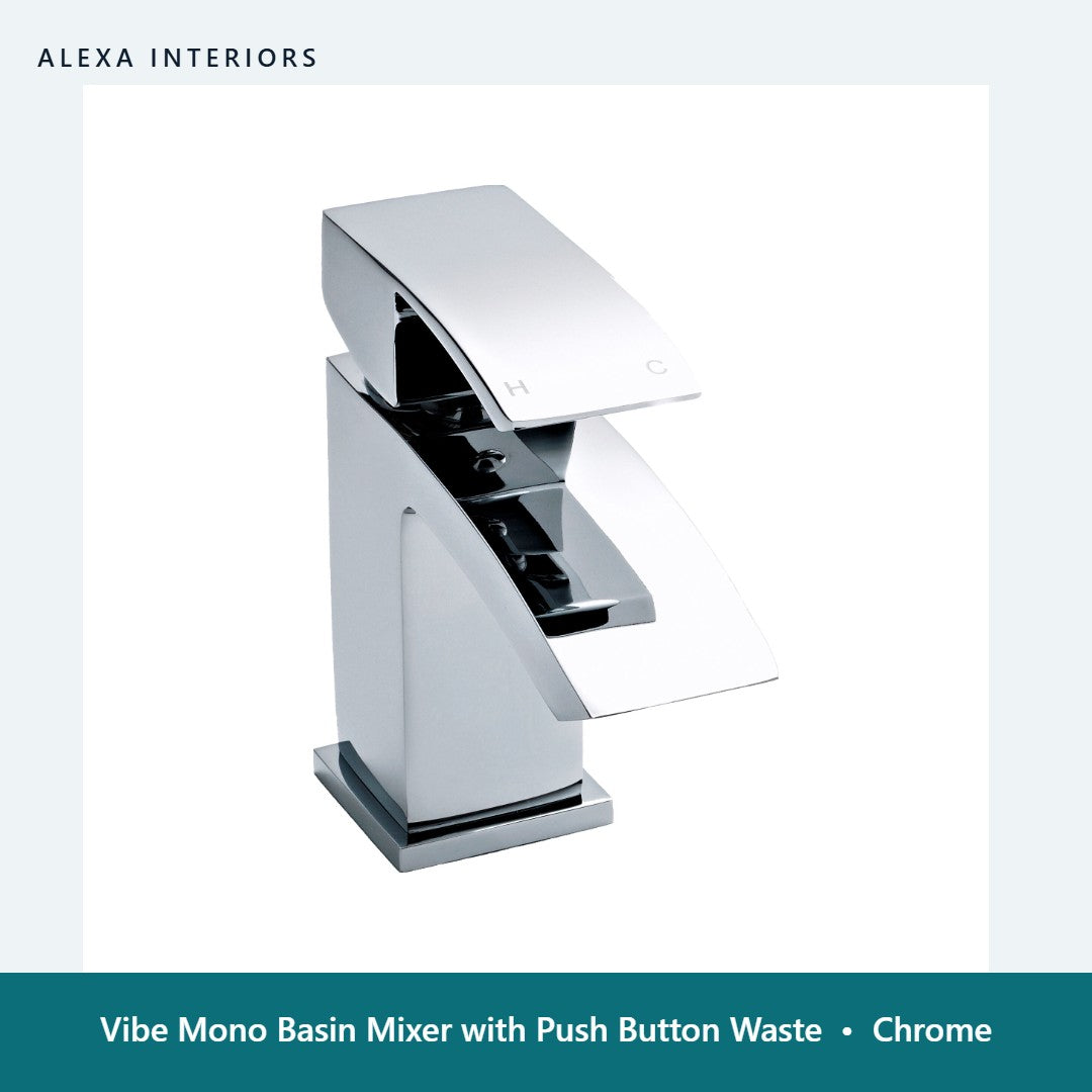Vibe Mono Basin Mixer with Push Button Waste in Chrome