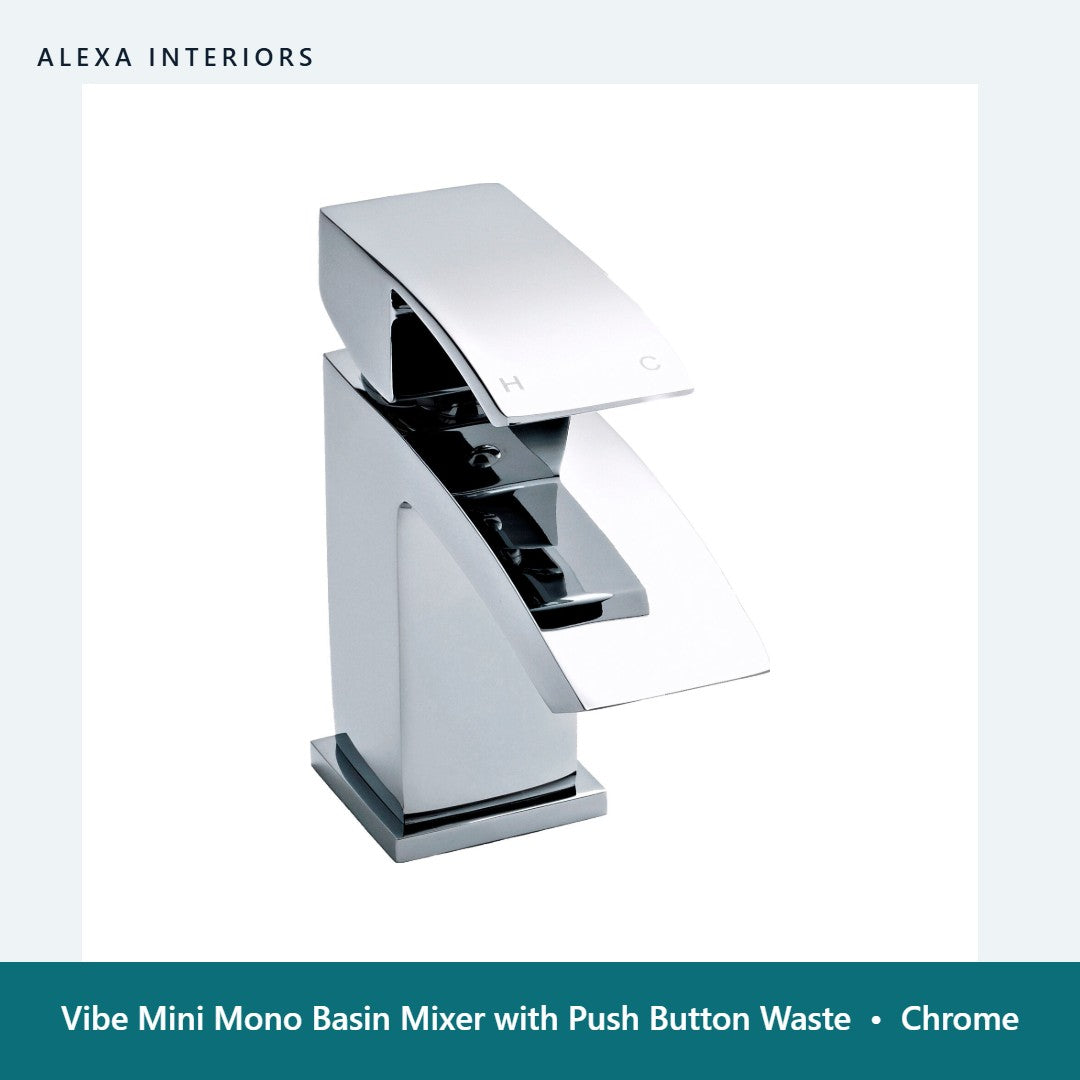 Vibe Mini Mono Basin Mixer with Push Button Waste in Chrome
