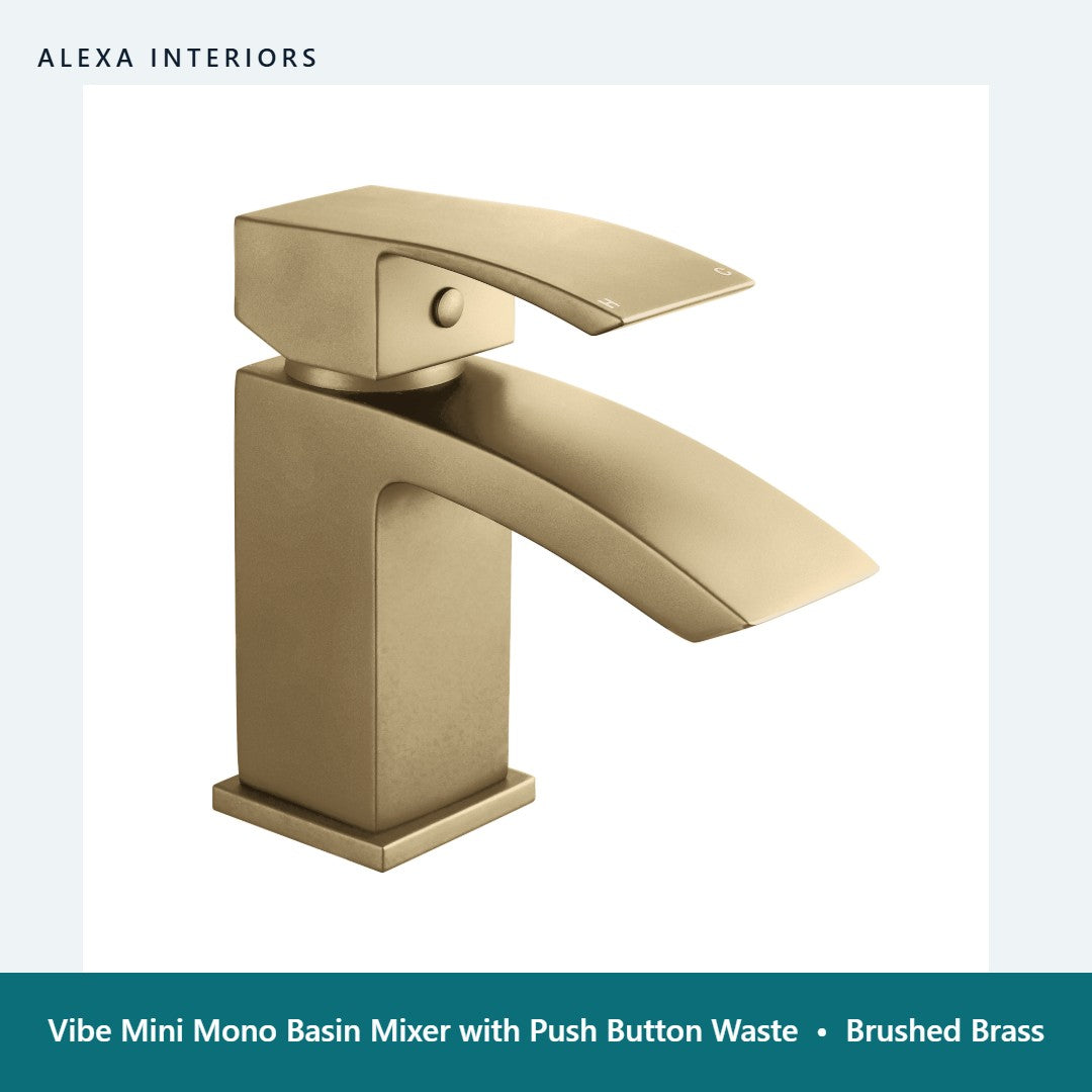 Vibe Mini Mono Basin Mixer with Push Button Waste in Brushed Brass