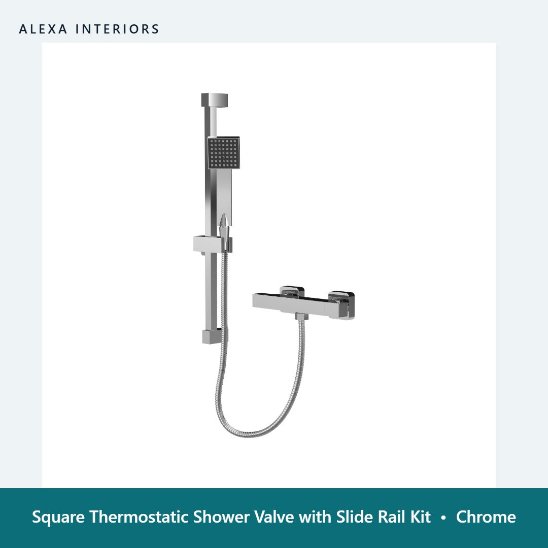 Square Thermostatic Shower Valve with Slide Rail Kit in Chrome