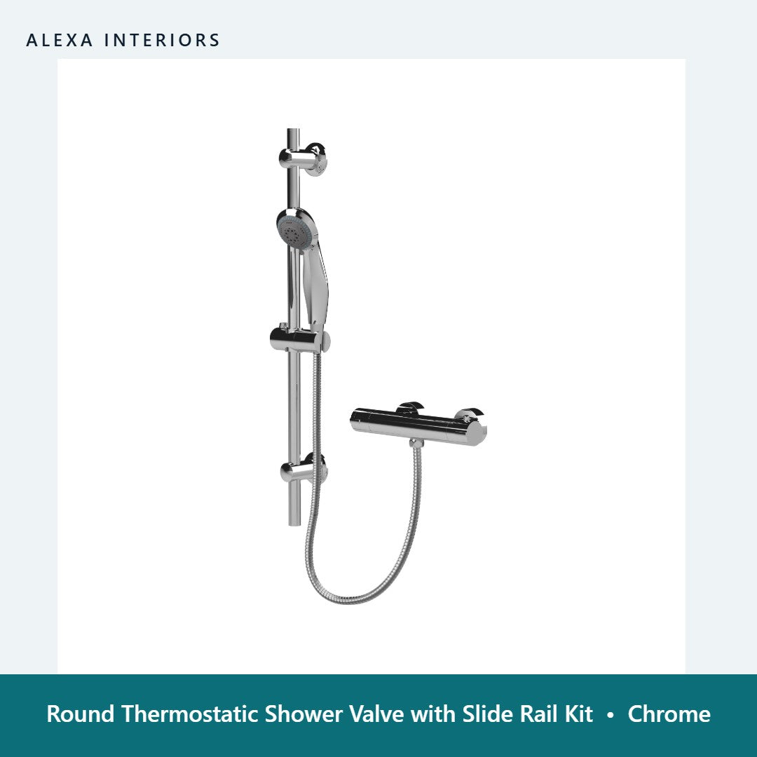 Round Thermostatic Shower Valve with Slide Rail Kit in Chrome