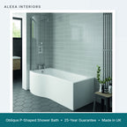 Alexa Oblique P-Shaped Shower Bath - 25-Year Guarantee - Made in UK
